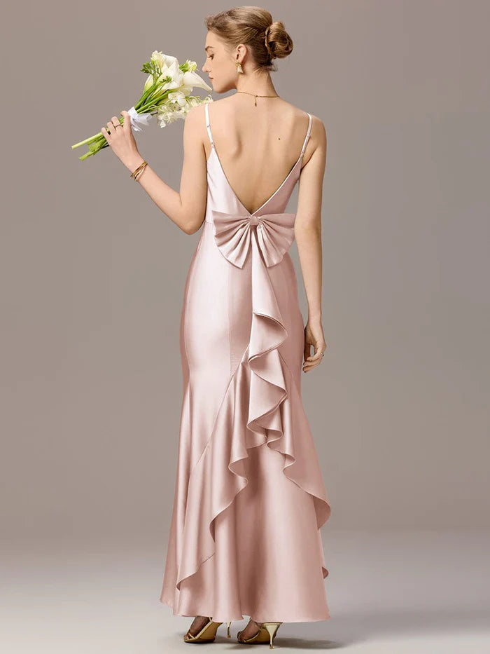 Chic Mermaid/Trumpet Spaghetti Straps Sleeveless Backless Floor-Length Prom Dress